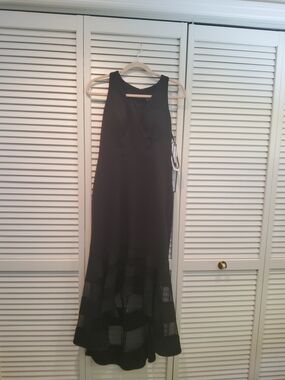 Xscape Black Sleeveless Maxi Dress with Sheer Panel Hem